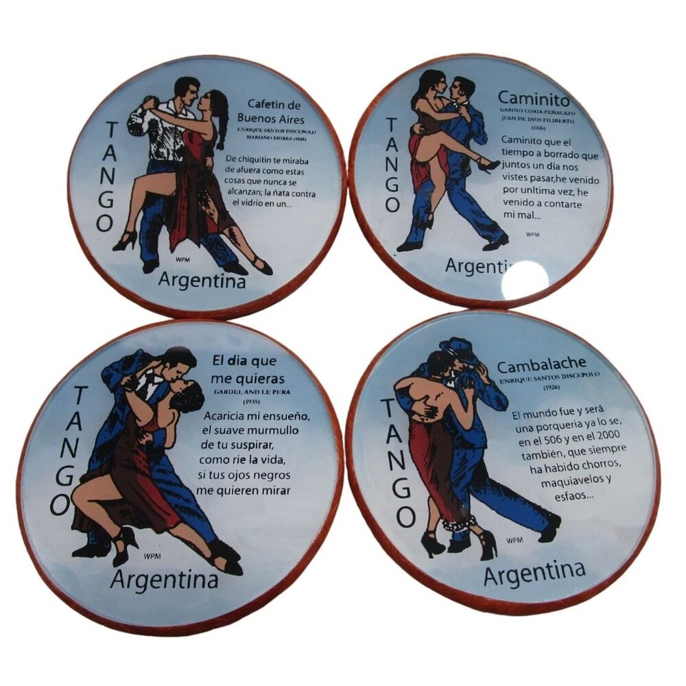Argentine Tango Themed Coasters Illustrated Dance Lyrics Argentina WPM Four GUC